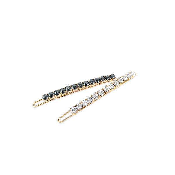 Pearl and crystal small barrette hair pins