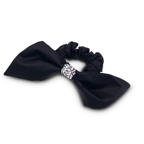 Silk hair bow scrunchie in colour black