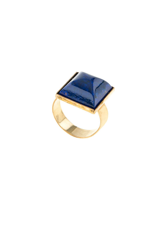 Blue gem ring in gold plate