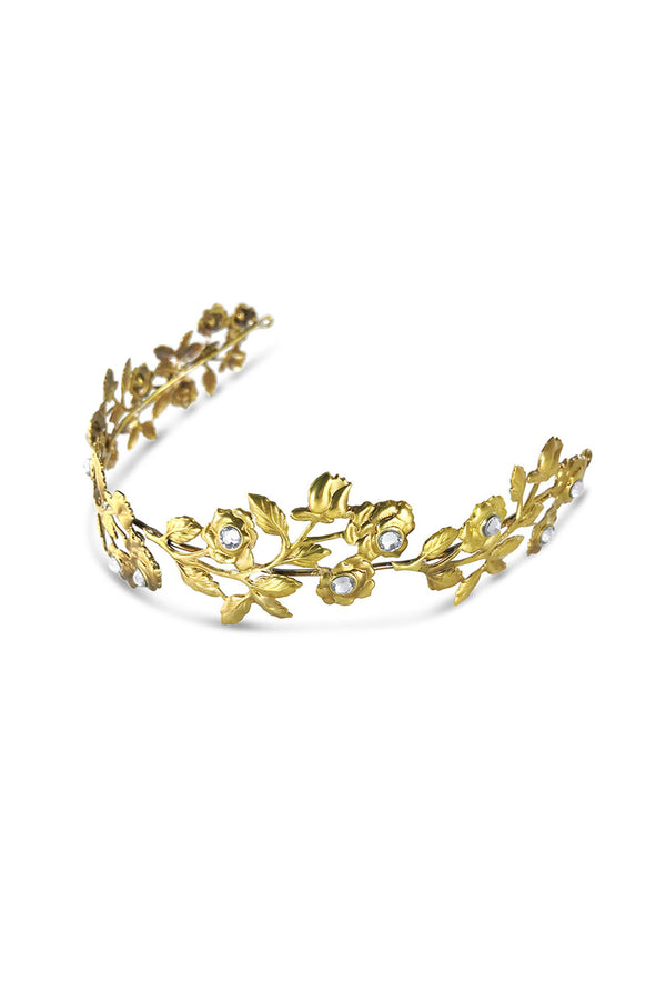 Rosebud and leaf gold headband